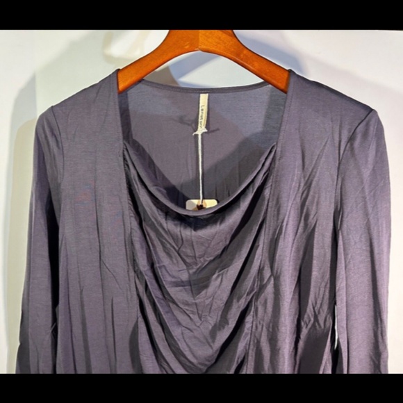 Lanston x Revolve Draped Front Long Sleeve Micro Modal Tee/Top Grey Size M - NWT - Picture 2 of 14